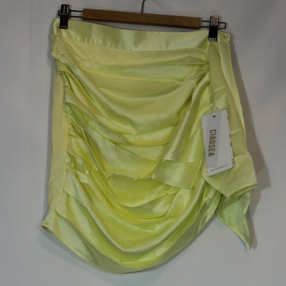 NWT Ciao Sea Draped Silk Skirt mini yellow side zapper size Large (European) - Picture 4 of 11